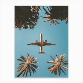 Airplane Flying Over Palm Trees 5 Canvas Print