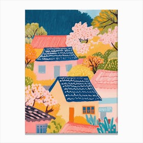 Village Roofs Gouache Painting Canvas Print