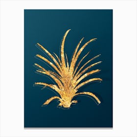 Vintage Pineapple Botanical in Gold on Teal Blue n.0191 Canvas Print