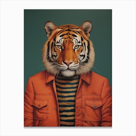 Tiger Illustrations Wearing A Shirt And Hoodie 7 Canvas Print