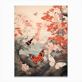 Butterfly Red Tones Japanese Style Painting 1 Canvas Print