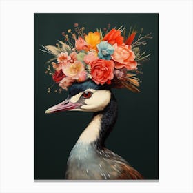 Bird With A Flower Crown Grebe 3 Canvas Print