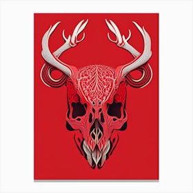 Animal Skull Red 3 Line Drawing Canvas Print
