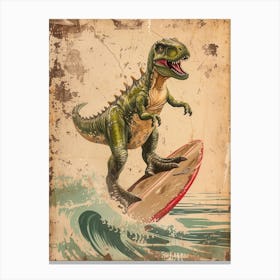 Vintage Tyrannosaurus Dinosaur On A Surf Board  3 Canvas Print