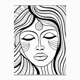 Simple Wavy Calm Face Line Drawing 1 Canvas Print