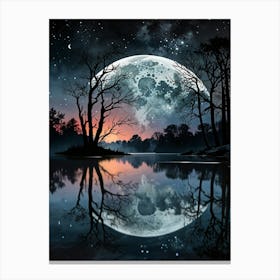 Full Moon Reflected In Water Canvas Print