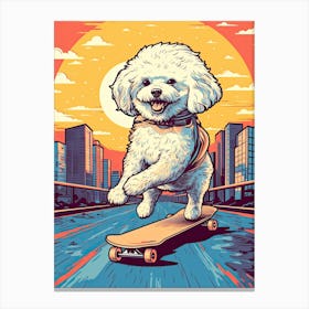 Bichon Frise Dog Skateboarding Illustration 1 Canvas Print