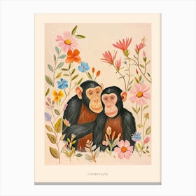 Folksy Floral Animal Drawing Chimpanzee 7 Poster Canvas Print
