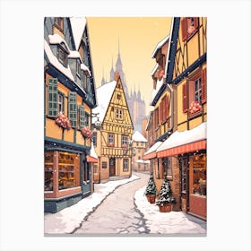 Vintage Winter Travel Illustration Colmar France 2 Canvas Print