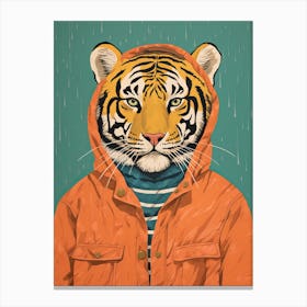 Tiger Illustrations Wearing A Raincoat 4 Canvas Print