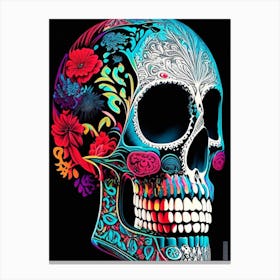 Skull With Vibrant Colors Linocut Canvas Print