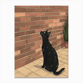 Black Cat Looking At Brick Wall Canvas Print