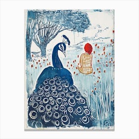 Abstract Blue Peacock Portrait & Woman With Red Hair Canvas Print