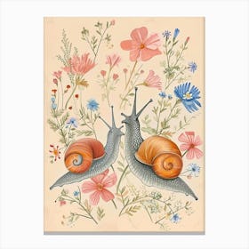 Folksy Floral Animal Drawing Snail Canvas Print