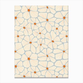 Flower Mosaic White Pastel Blue Textured Hand Drawn Canvas Print