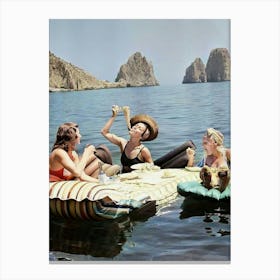 Women Eating Pasta On Water Canvas Print