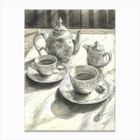 Watercolour Afternoon Tea Line Illustration 4 Canvas Print