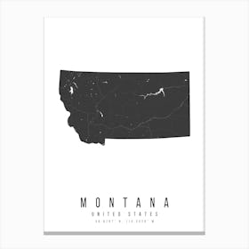 Montana Mono Black And White Modern Minimal Street Map Canvas Print