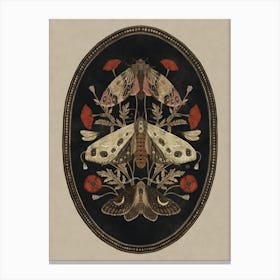 Moths And Poppy flowers folk art Canvas Print