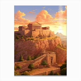 Acropolis Of Athens Pixel Art 4 Canvas Print