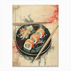 Sushi & Chopsticks Abstract Paint Drip Illustration Canvas Print