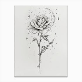 English Rose Moon And Stars Line Drawing 2 Canvas Print