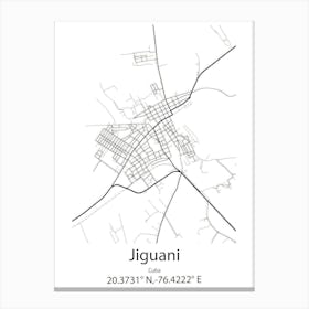 Jiguani,Cuba Minimalist Map Canvas Print