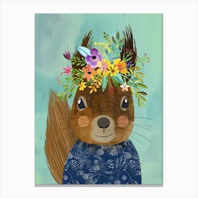 Squirrel With Flower Crown Canvas Print