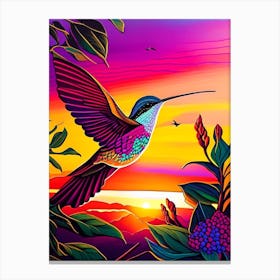 Hummingbird At Sunrise Marker Art Canvas Print