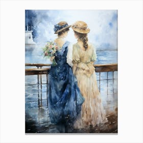 Titanic Ladies On Ship Watercolour 3 Canvas Print