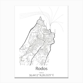 Rodos,Greece Minimalist Map Canvas Print