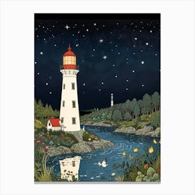 Lighthouse At Night Canvas Print