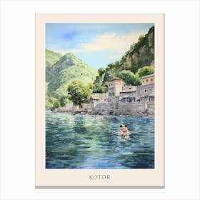 Swimming In Kotor Montenegro Watercolour Poster Canvas Print