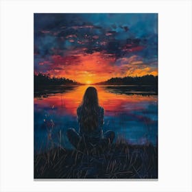 Sunset lonely girl Canvas Print