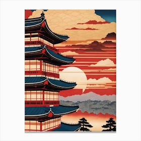 Japanese Pagoda Sunset Canvas Print