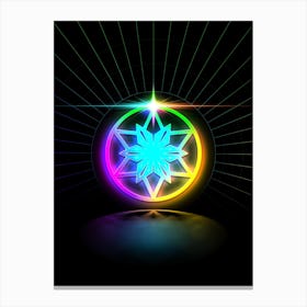 Neon Geometric Glyph in Candy Blue and Pink with Rainbow Sparkle on Black n.0184 Canvas Print