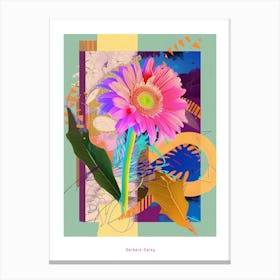 Gerbera Daisy 3 Neon Flower Collage Poster Canvas Print