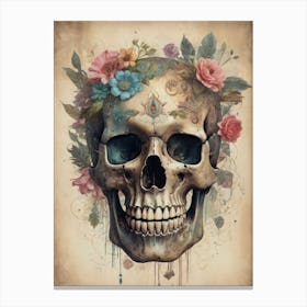 Floral Skull Vintage Painting (61) Canvas Print