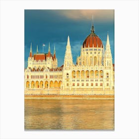 The Hungarian Parliament On The Danube River At Sunset Canvas Print