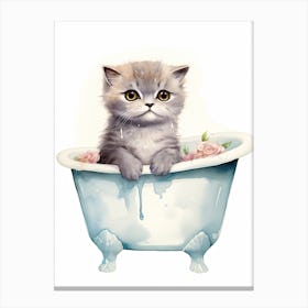 Scottish Fold Cat In Bathtub Bathroom 2 Canvas Print