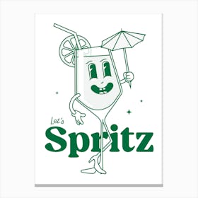 Aperol Spritz Cocktail Vintage Retro Cartoon Illustration In Green Canvas Print