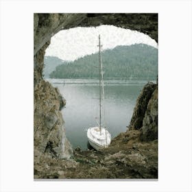 Stone Bay And The Boat, Oil Painting Canvas Print