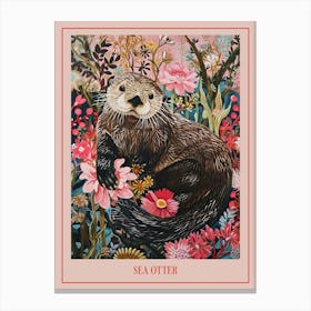 Floral Animal Painting Sea Otter 1 Poster Canvas Print