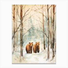 Winter Watercolour Brown Bear 2 Canvas Print