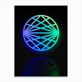 Neon Blue and Green Abstract Geometric Glyph on Black n.0020 Canvas Print