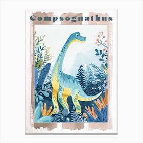 Cute Cartoon Compsognathus Watercolour 3 Poster Canvas Print