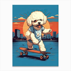Bichon Frise Dog Skateboarding Illustration 2 Canvas Print
