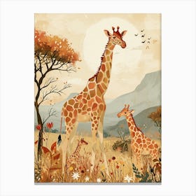 Modern Illustration Of Two Giraffes In The Sunset 3 Canvas Print