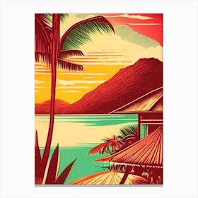 Canggu Indonesia Vintage Sketch Tropical Destination Canvas Print