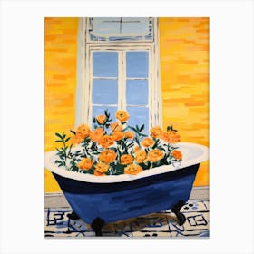 A Bathtube Full Marigold In A Bathroom 2 Canvas Print